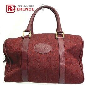 Celine Macadam Horse Drawn Carriage Handbag Boston Bag Canvas Leather Red